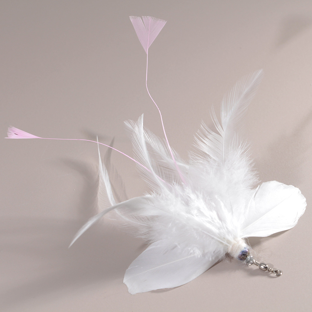 White Feather Butterfly Cat Wand Replacement Head - Feather Cat Toy for Interactive Play