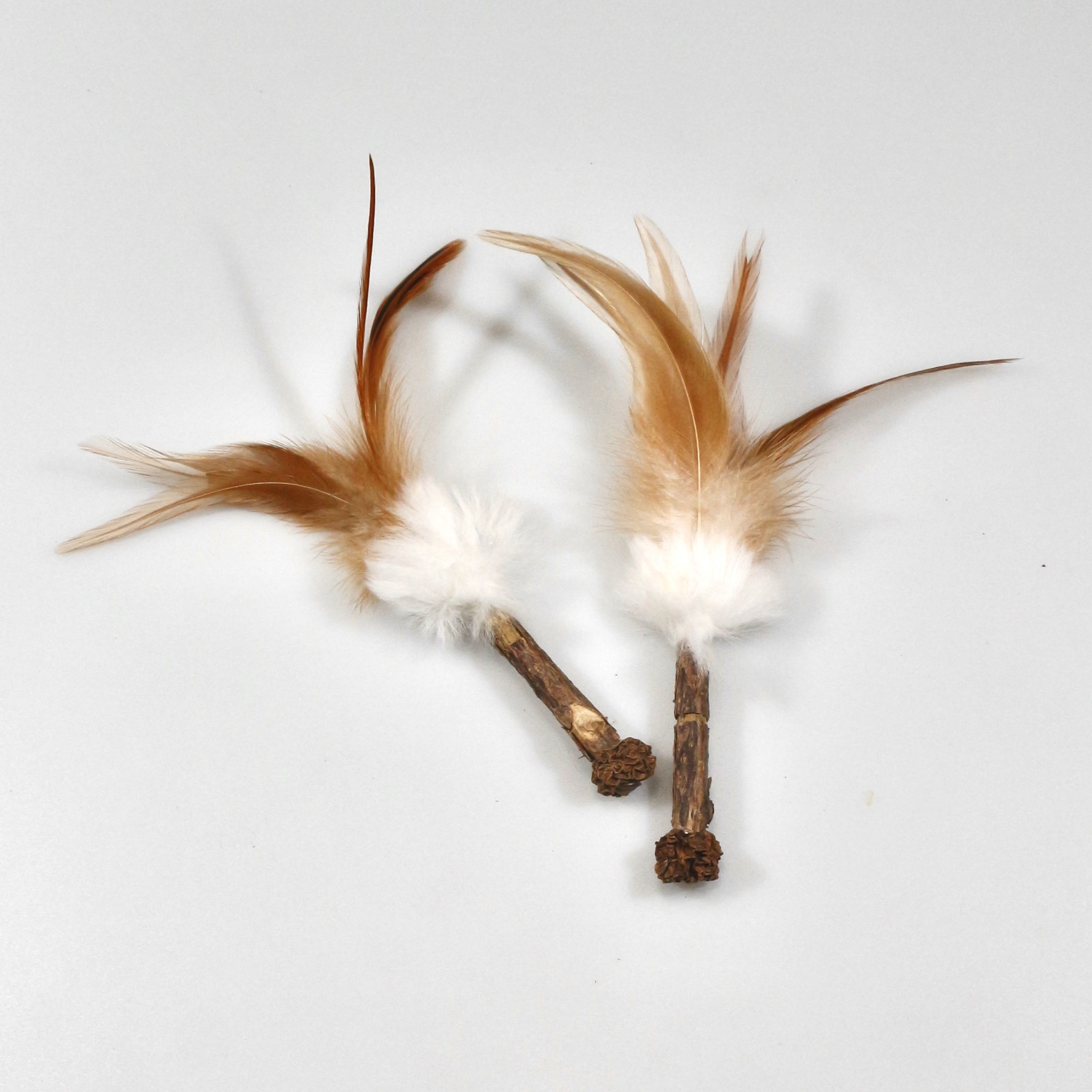 Tail Spirit Cat Solo Play Toy - Feather Wooden Handle Cat Toy for Feline Hunting Fun