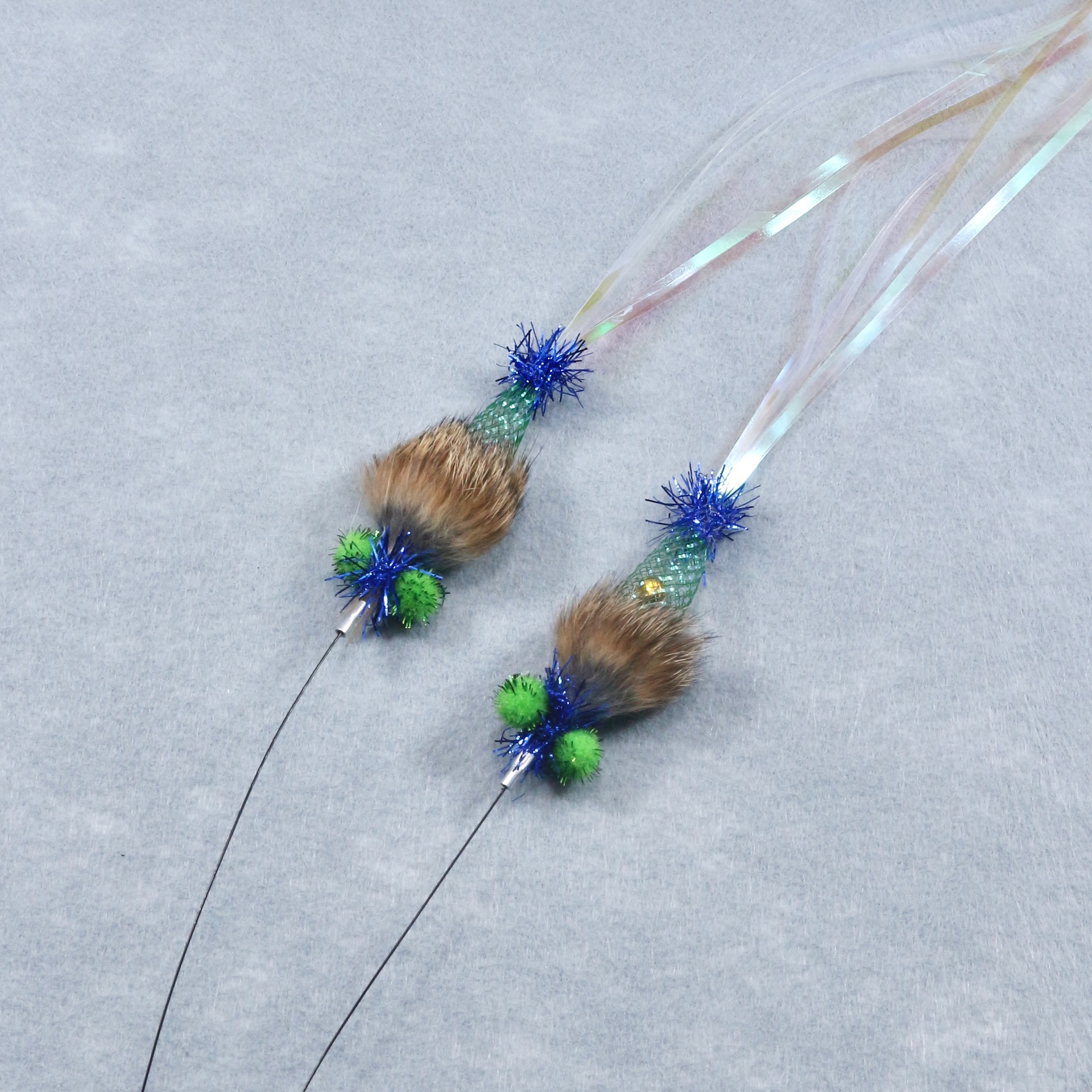 Furry Tassel Bug Cat Teaser Refill Head | Rabbit Fur Wand Attachment with Shiny Streamers for Interactive Play