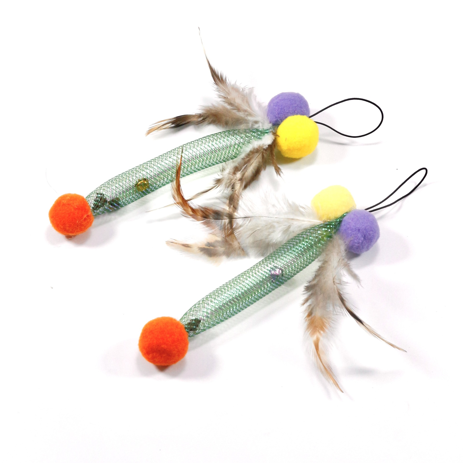 Feather Bug Gall Cat Wand Refill – Colorful Pom-Pom Teaser Replacement for Cats