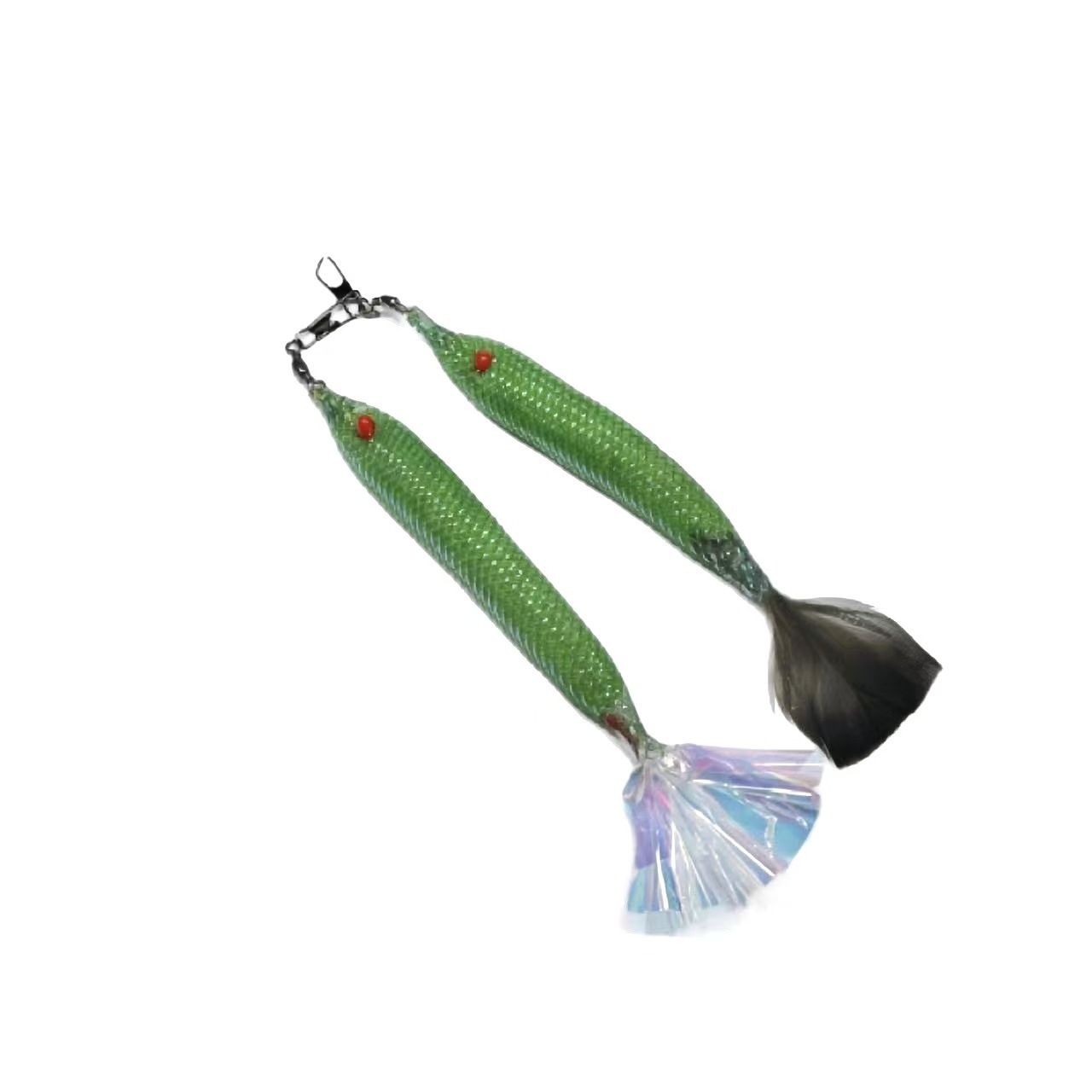 Green Fish Cat Toy Refill – Dual-Use Self-Play & Wand Attachment with Sparkle Tail for Interactive Play