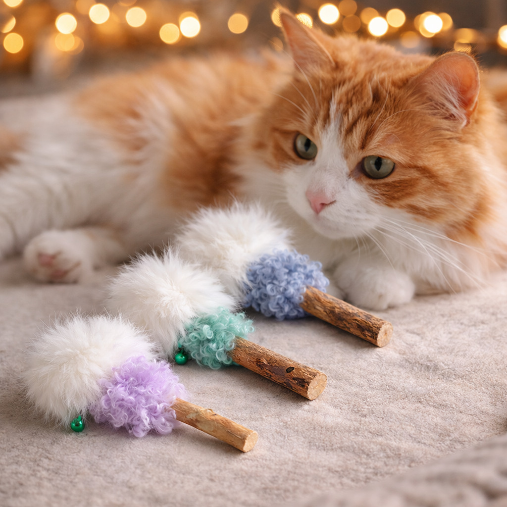 Rabbit Fur Ice Cream Cat Toy Replacement Head Dual-Use | Matatabi Rabbit Fur Self-Play Cat Toy