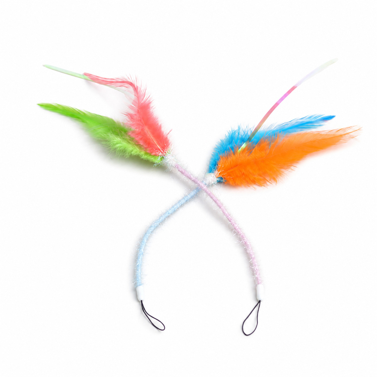 Rainbow Feather Tail Cat Wand Replacement Head | Feather Ribbon Interactive Cat Toy